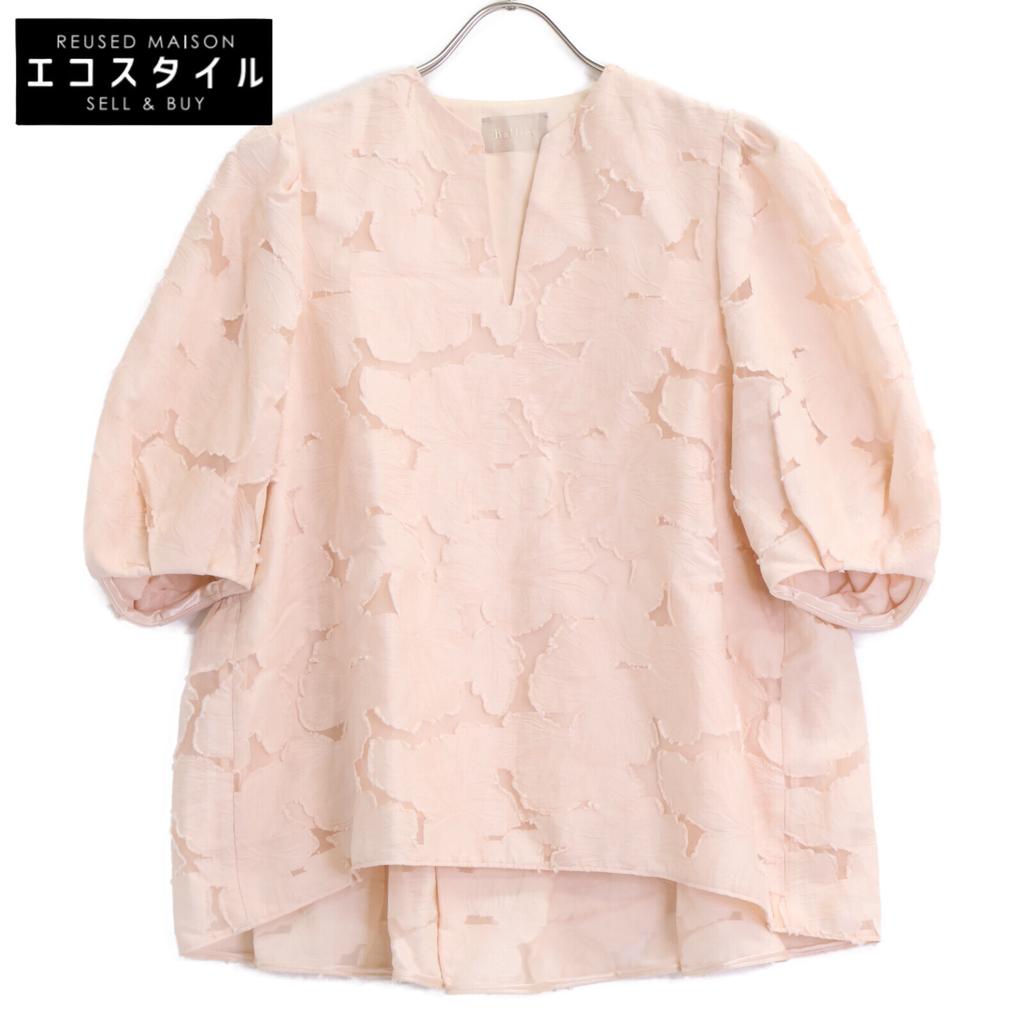 BALLSEY 23Stainless Steel Light Pink Bloom Cut Jacquard Puff Sleeve Blouse Tops 36 Light pinkUsed