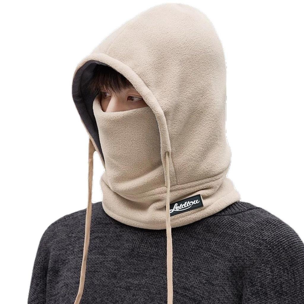 Men's Winter Warm Cotton Hat and Neck Warmer: Fleece-Lined, Cold-Proof Snood with Windproof Ear and Face Protection for Outdoor Cycling.