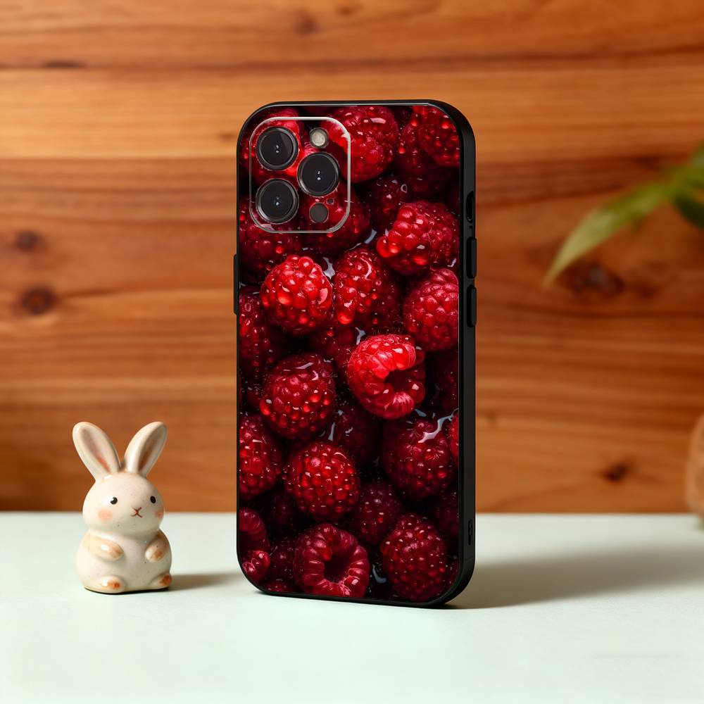 Red C-Cherry Pomegranate Raspberry Phone Case For iPhone17,16,15,14,13,12,Plus,Pro Max, 5G Others Soft Black Cover