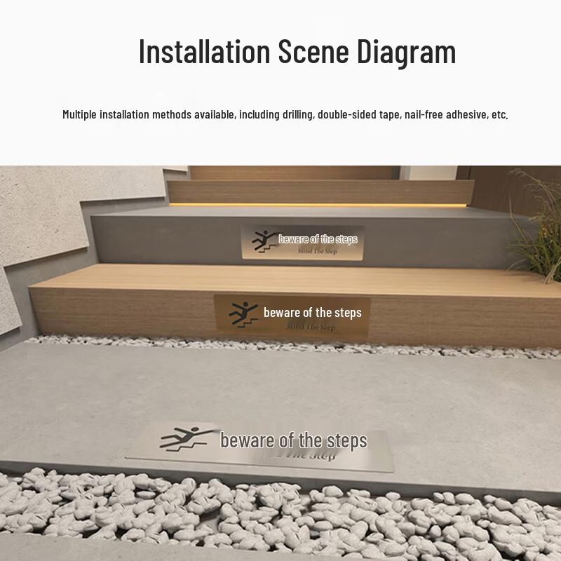 Edelstahl-Warnschild „Achten Sie auf Ihre Schritte“