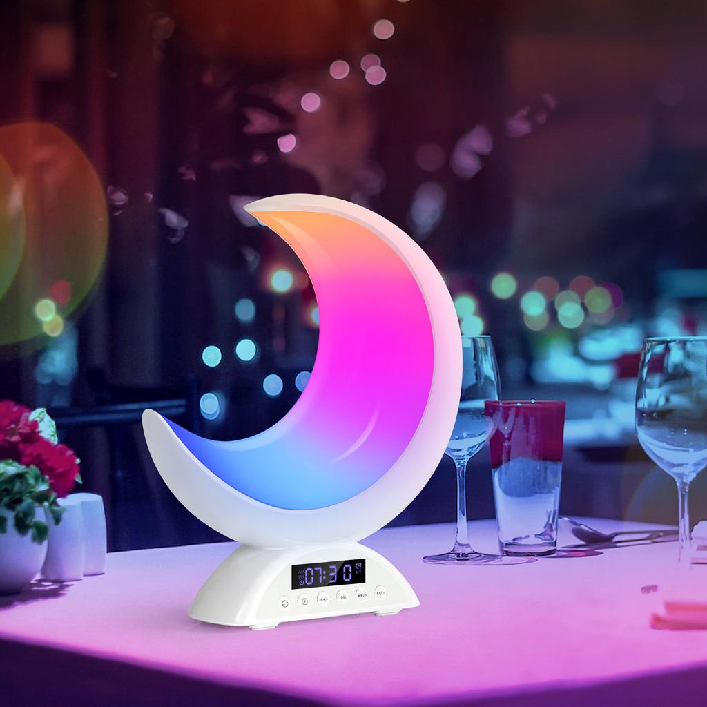 Mondlicht Wecker RGB Farbwechsel Licht Bluetooth Lautsprecher Szenen- und Musikmodus, Touch Dimmbar