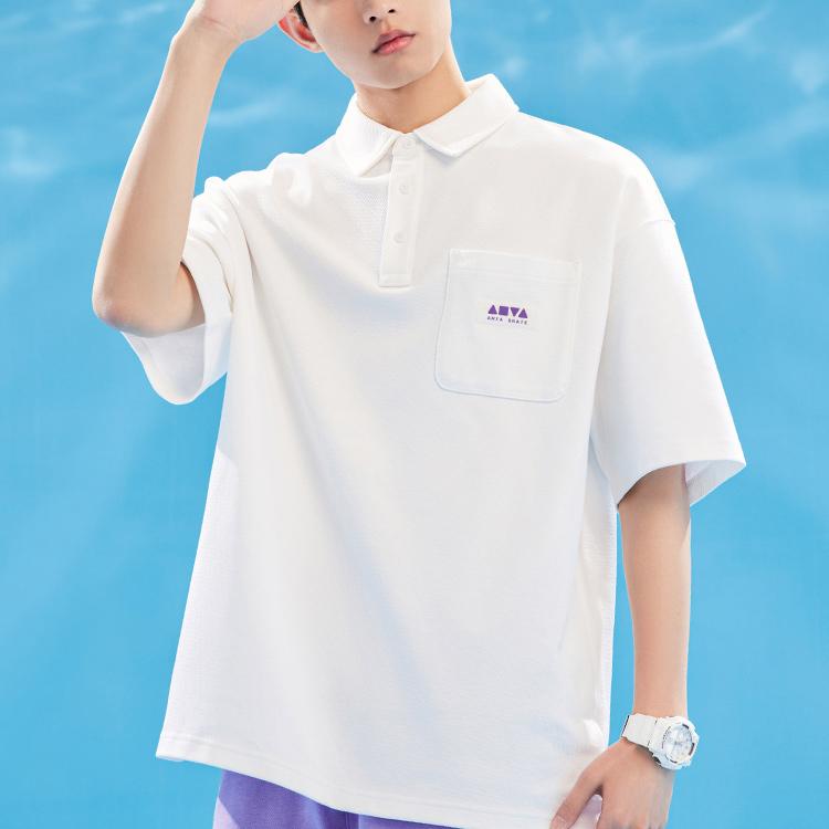 Anta Lifestyle Series Solid Color Logo Pullover Short Sleeve Polo Shirt Men Polo Shirts Snow-White 152328136-3