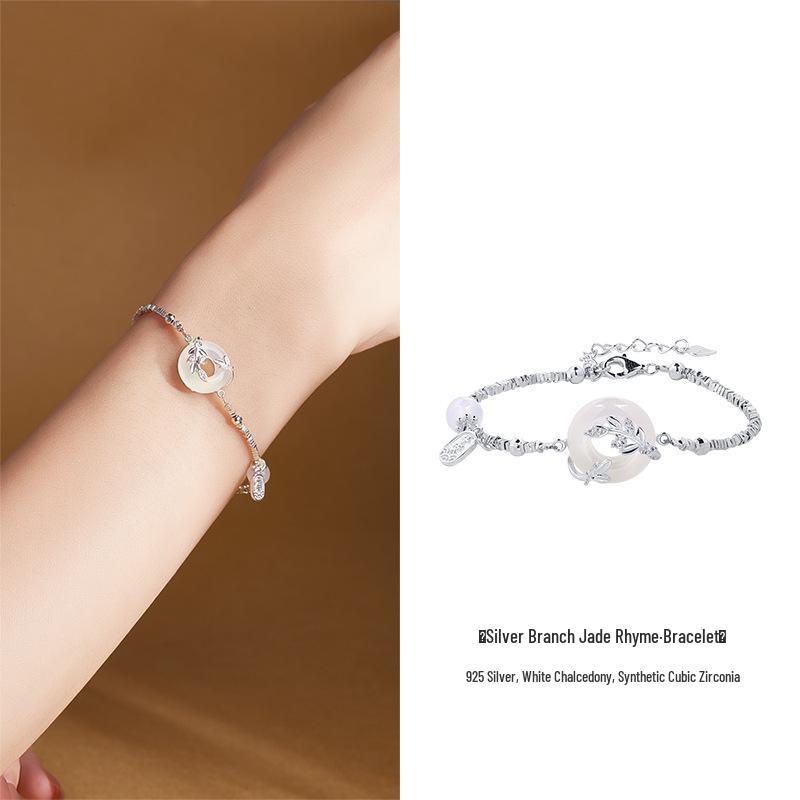 

Женский браслет из стерлингового серебра 925 пробы с белым халцедоном и застежкой-предохранителем - Изысканное украшение класса люкс, Идеальный подарок на Циси, День святого Валентина 925 Silver