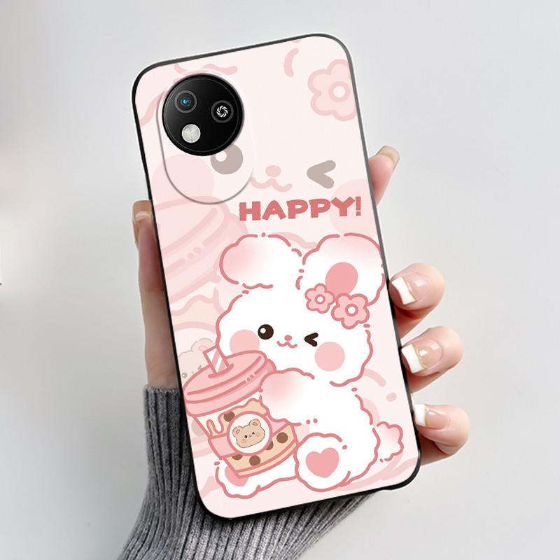 For ZTE Blade A35 Lite/A35 Core Jelly Soft Black Cover Romantic Scenery Pattern Coconut Tree Wildflower Sunflower Casing