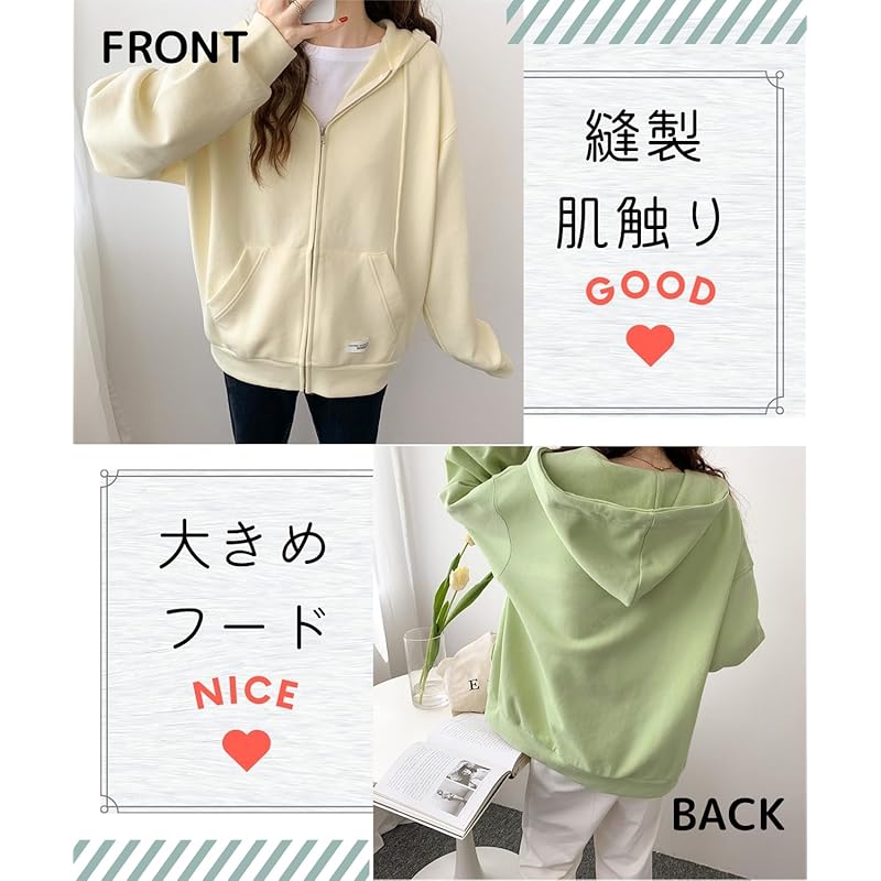 [Elixio] [Elixio] hoodie ladies zip up tops hoodie long sleeve Relaxing oversize casual pastel colors spring autumn all seasons (JP, alphabet, XL,