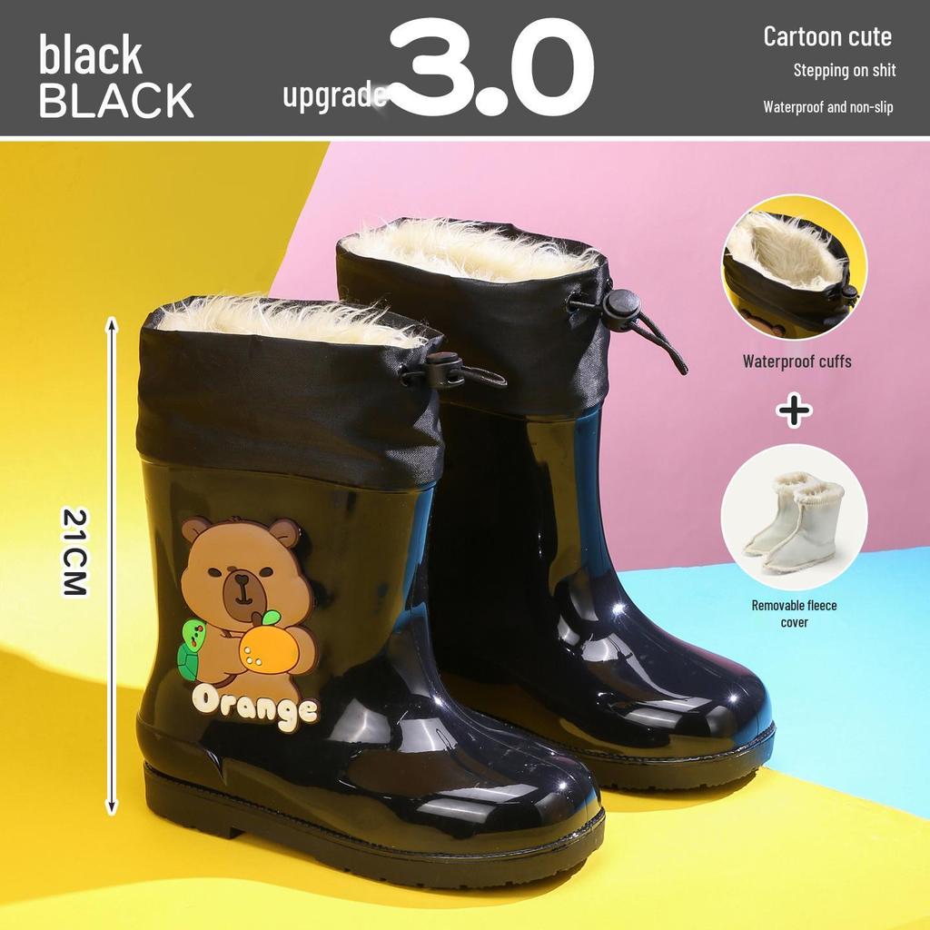 Wasserdichte gefütterte Gummistiefel für Kinder: Rutschfeste, kältebeständige Gummistiefel mit Kordelzug für Kleinkinder und ältere Kinder
