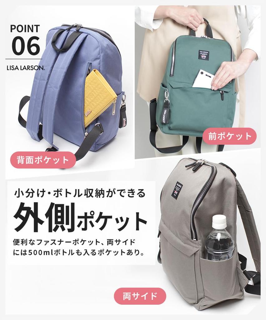 LISA LARSON Women's Backpack, Simple Design with Mikey Cat Design, Eco Bag, Keychain, and Back Pocket, LTPK-08, Blue