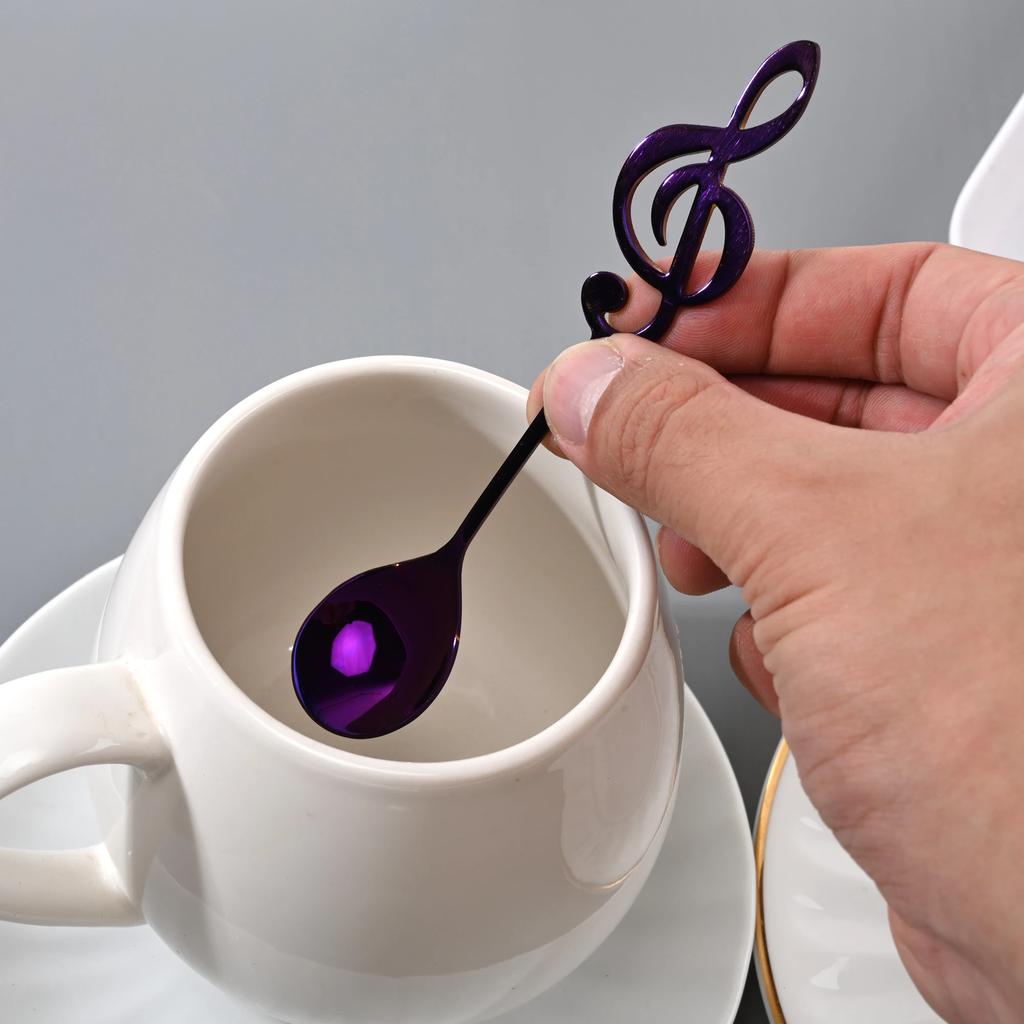 Creative Round Head Coffee Milk Spoon Ice Cream Stirring Dessert Spoon Tableware Stainless Steel Color Musical Note Spoon
