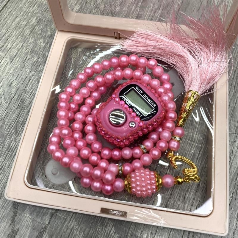 Tasbih Prayer Beads Wrap Bracelets with Counter Tasbih Prayer 99 Worry Beads Misbaha Islamic Allah & Mohammed Rosar