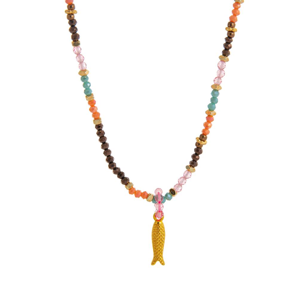 Collana da donna con perline a forma di pesce corallo colorato alla dopamina, con temperamento, placcatura in oro e conservazione del colore