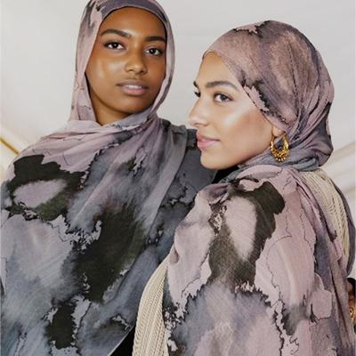 Watercolour Floral Printed Hijab Scarf Bandana Headband Vintage Modal Breathable Light Soft Long Handkerchief Muslim Shawl