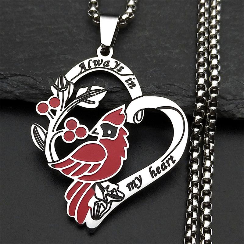 Cardinal Always In My Heart Necklace For Women Men Stainless Steel Silver Color Love Family Pendant Chain Jewelry Gifts