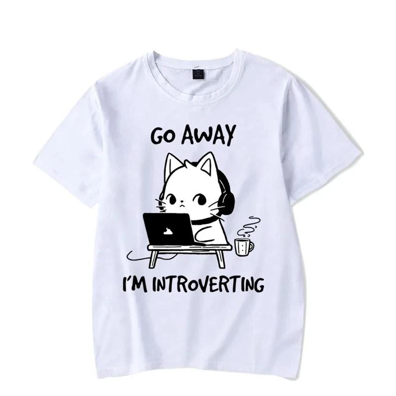 Go Away I’m Introverting Graphic T- Shirts Funny Cat Gamer Gaming Tshirts Tops Fashion Harajuku Tees Women Men Oversized T-shirt