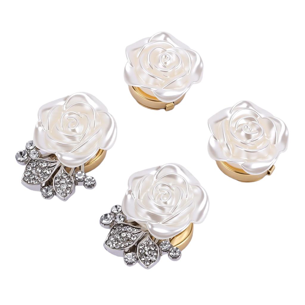4 Pezzi Copri Bottoni Rosa Bianco Elegante Raffinato Fiore di Strass Staccabile Copri Bottoni per Artigianato Cucito Abbigliamento