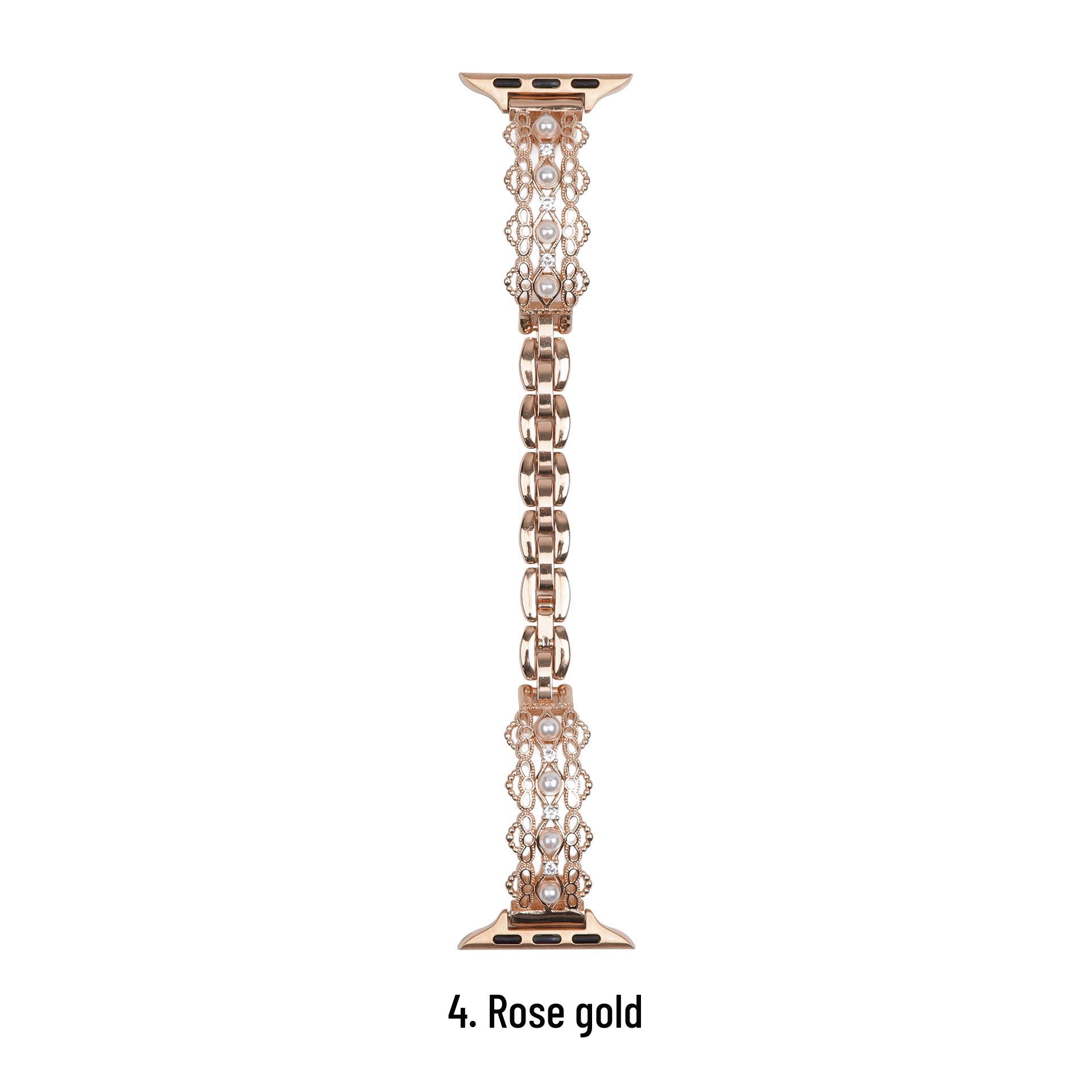 

Pearl Lace Hollow Metal Strap for Apple Watch 11th Gen/10/9/8/7 Ultra/SE 42/44/45/49 рожевий колір золота
