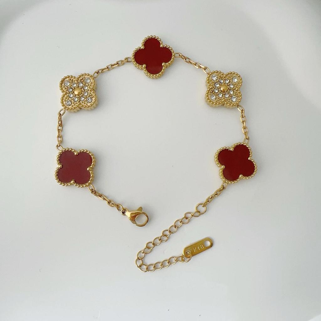 Dwustronna bransoletka z pięcioma kwiatami Bransoletka z czterolistną koniczyną Nie traci koloru Elegancka damska lekka luksusowa bransoletka temperamentu