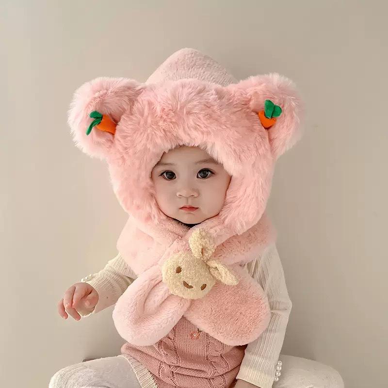 Children's scarf integrated neck hat baby autumn and winter scarf boys and girls winter warm thickened windproof ear hat