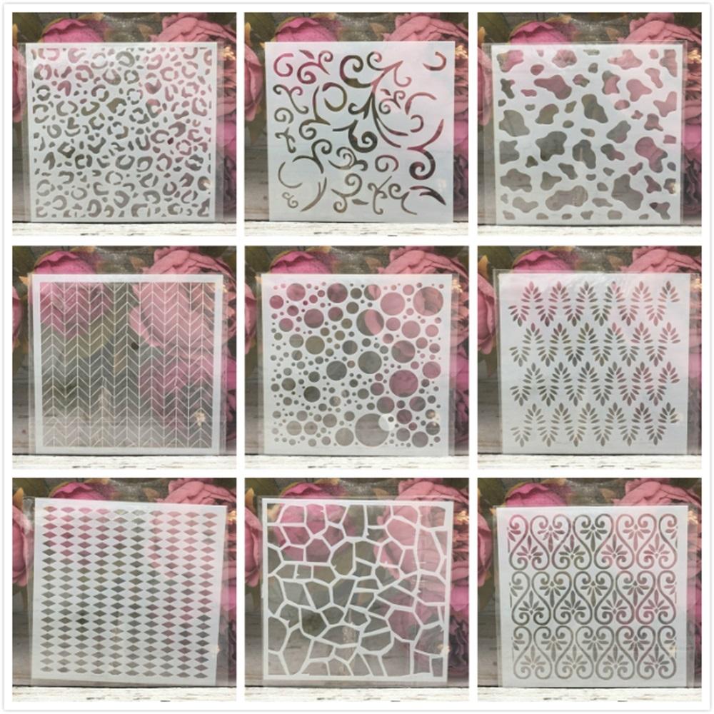 9Pcs/Set 13cm Bubble Dot Flower Arrow Texture DIY Craft Layering Stencils Painting Scrapbooking Embossing Album Template