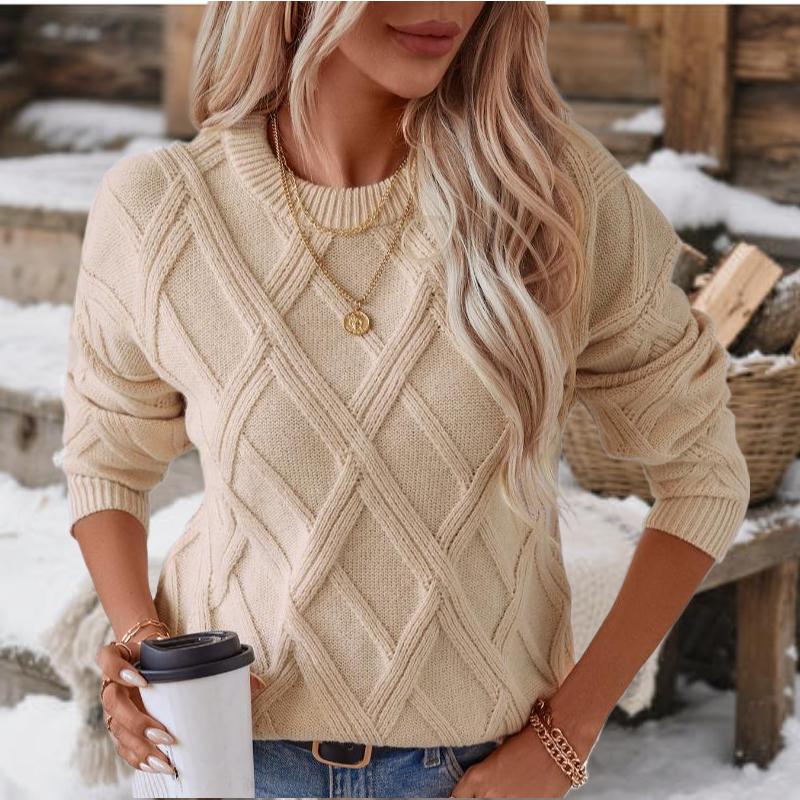 Dámské podzimní a zimní svetry Volný pletený svetr s kulatým výstřihem Lehký svetr