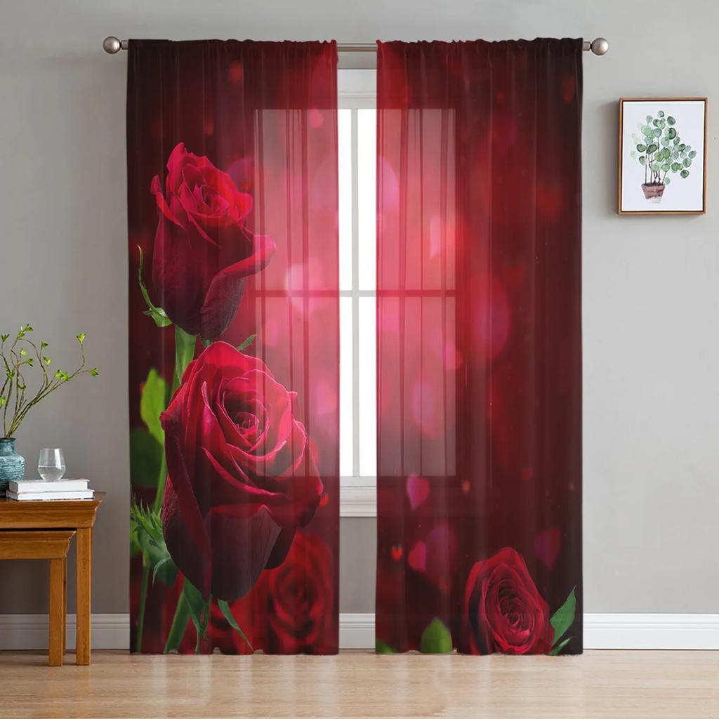 Flowers Butterfly Rose Tulle Sheer Curtains for Living Room Decoration Window Curtain for Bedroom Kitchen Voile Organza Drapes