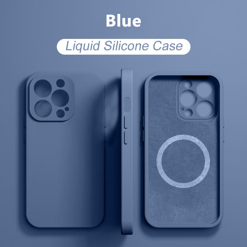 

Магнітний чохол з рідкого силікону для iPhone 15 14 13 12 11 Pro Max Mini X XR XS 8 Plus SE для бездротової зарядки Magsafe For iPhone 15 ProMax синій