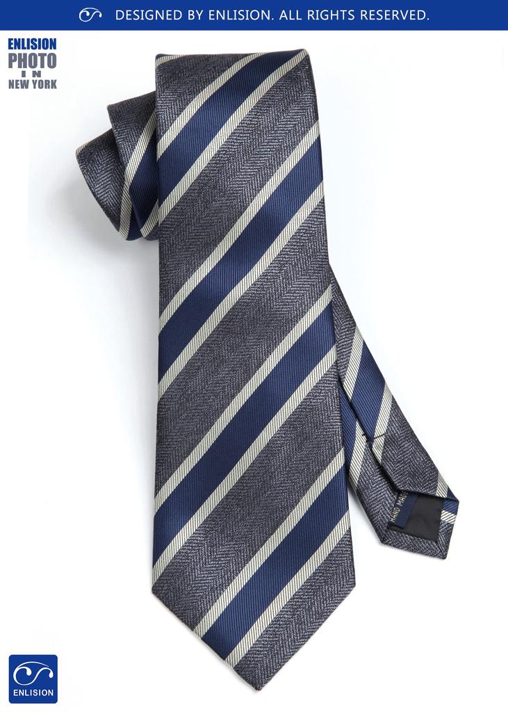 Stylish Gray Tie Pocket Square Formal Necktie Striped Job Hunting Necktie Brand Luxury Formal Necktie for Adults by [Enlision] Men's