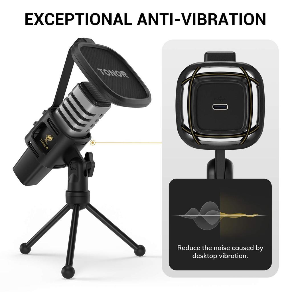 TONOR TC30 USB Condenser Microphone for Computers and with Tripod Pop and Shock Absorber for and Twitch Laptops, Stand, Filter, Gaming, Streaming,
