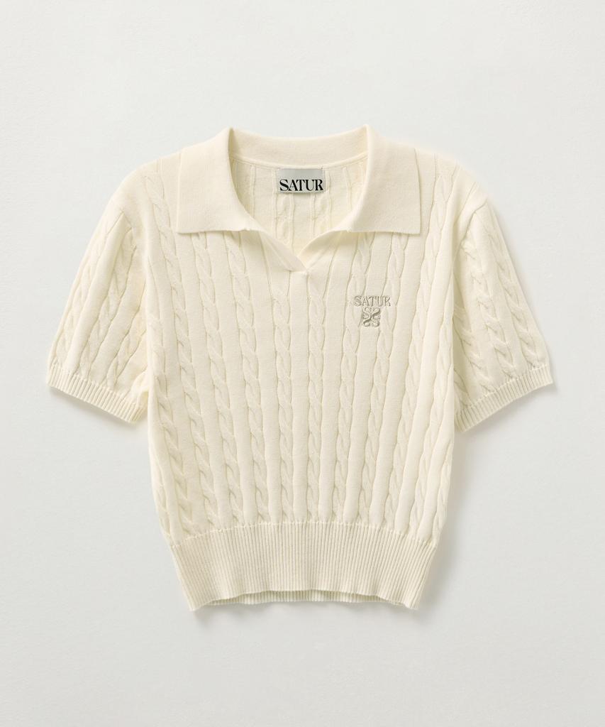 Seteo (W) Cable Collar Half Knit Cream