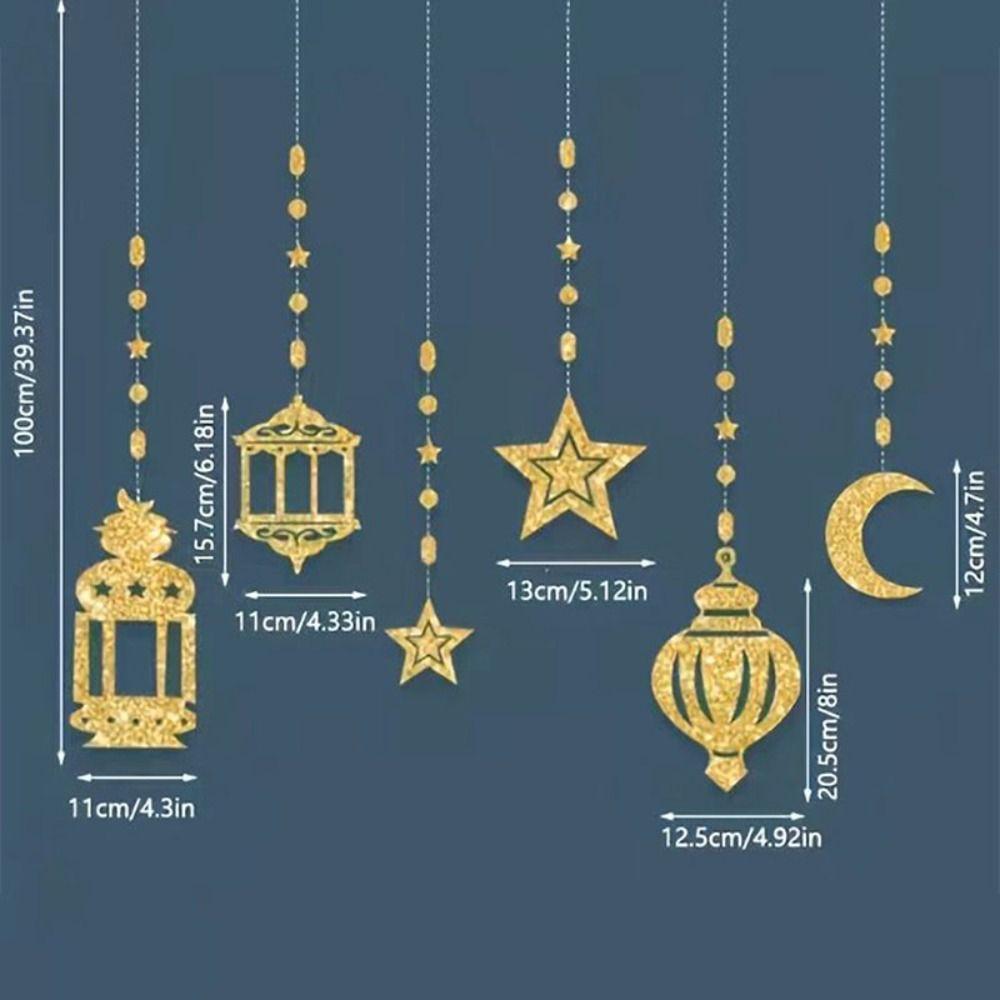 DIY Paper Ramadan Kareem Decor Gold Silver Hang Garland Star Moon Lantern Eid Atmosphere