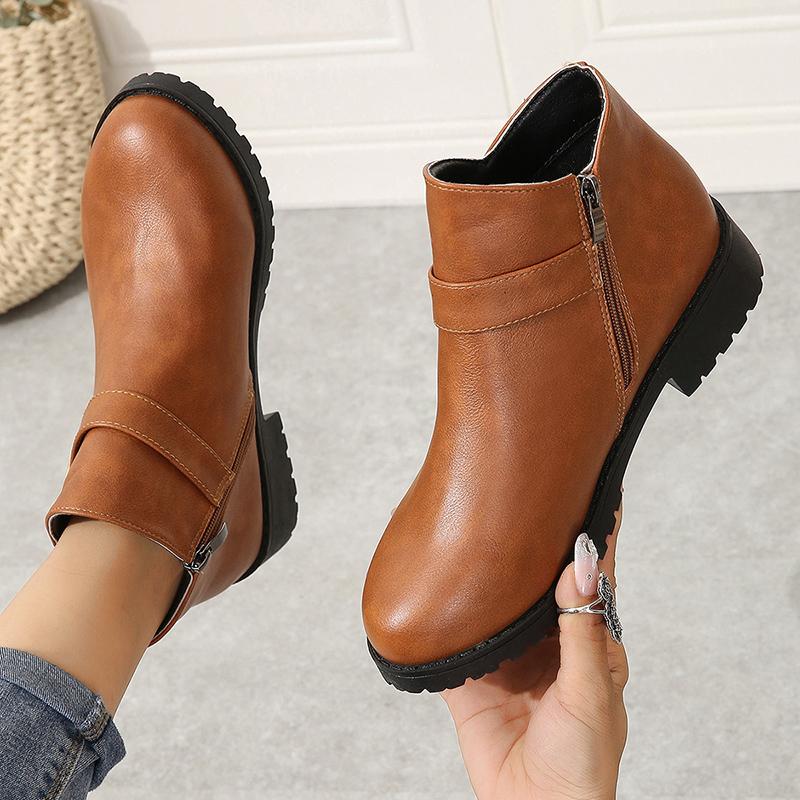 Ladies Shoes On Sale  New Western Boots Female Round Toe Solid Color Ankle Boots PU Fall Boots Women's Ankle Boots Plus Size