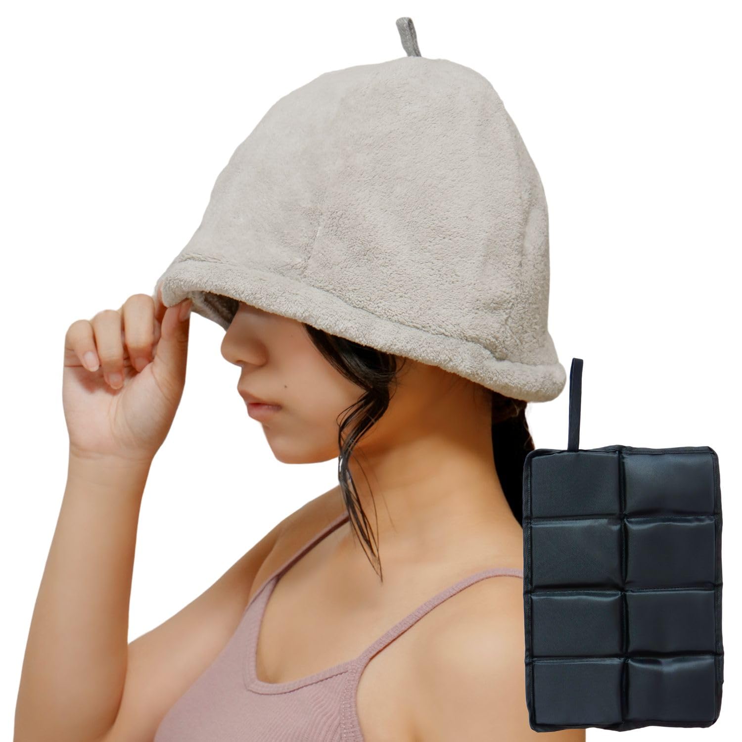 

Sauna sauna cap sauna extra thick cushion sauna mat sauna goods x mat [Mie-Mie] hat, towel, [with mat] Fluffy, washable, mat, set, (gray black)