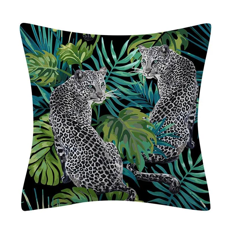 Polyester Tiger Leopardenmuster Kissenbezug Polsterung Sofakissen Palmblatt Tropischer Dschungel Heimdeko Bezug