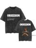 Obsession Skräckfilm Överdimensionerad T-shirt 100% Bomull Vintage Tvättad T-shirt för män kvinnor hiphop streetwear OBS5
