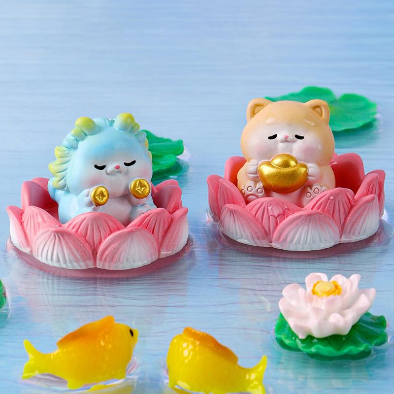 Creative Lotus Wealth Animals Miniature Figurines Cartoon Desktop Car Micro Landscape Home Ornaments Decoration Accessories Gift