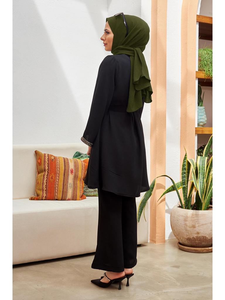 Muslim Women's Fashion 2-Piece Set: Hot Drilling Loose Top & Flared Pants