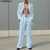 INCERUN Costume de toamnă supradimensionate din două piese pentru bărbați, blazer cu mânecă lungă cu cusături, seturi de pantaloni lungi drepți