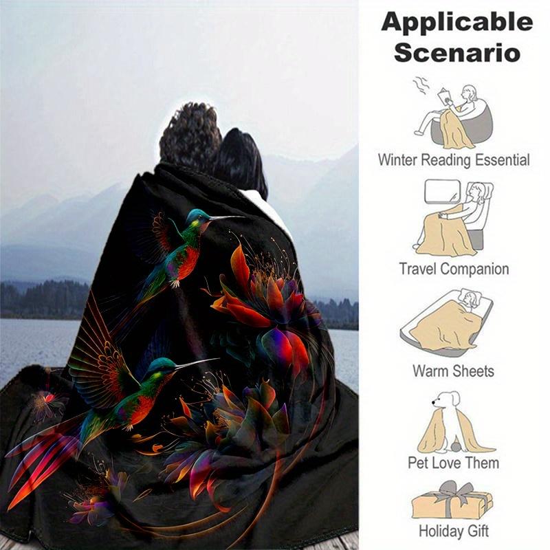 1pc Colorful Hummingbirds In Flight Themed Blanket  Seasonal Home Decorative, Living Room, Travel, Camping, Car Blankets