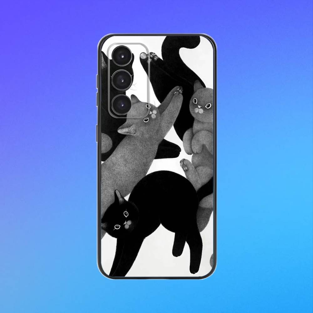 cute cat by artist Park Sung-O Phone Case For Samsung A73,A72,A71,A70,A53,A52,A51 Black Soft Case