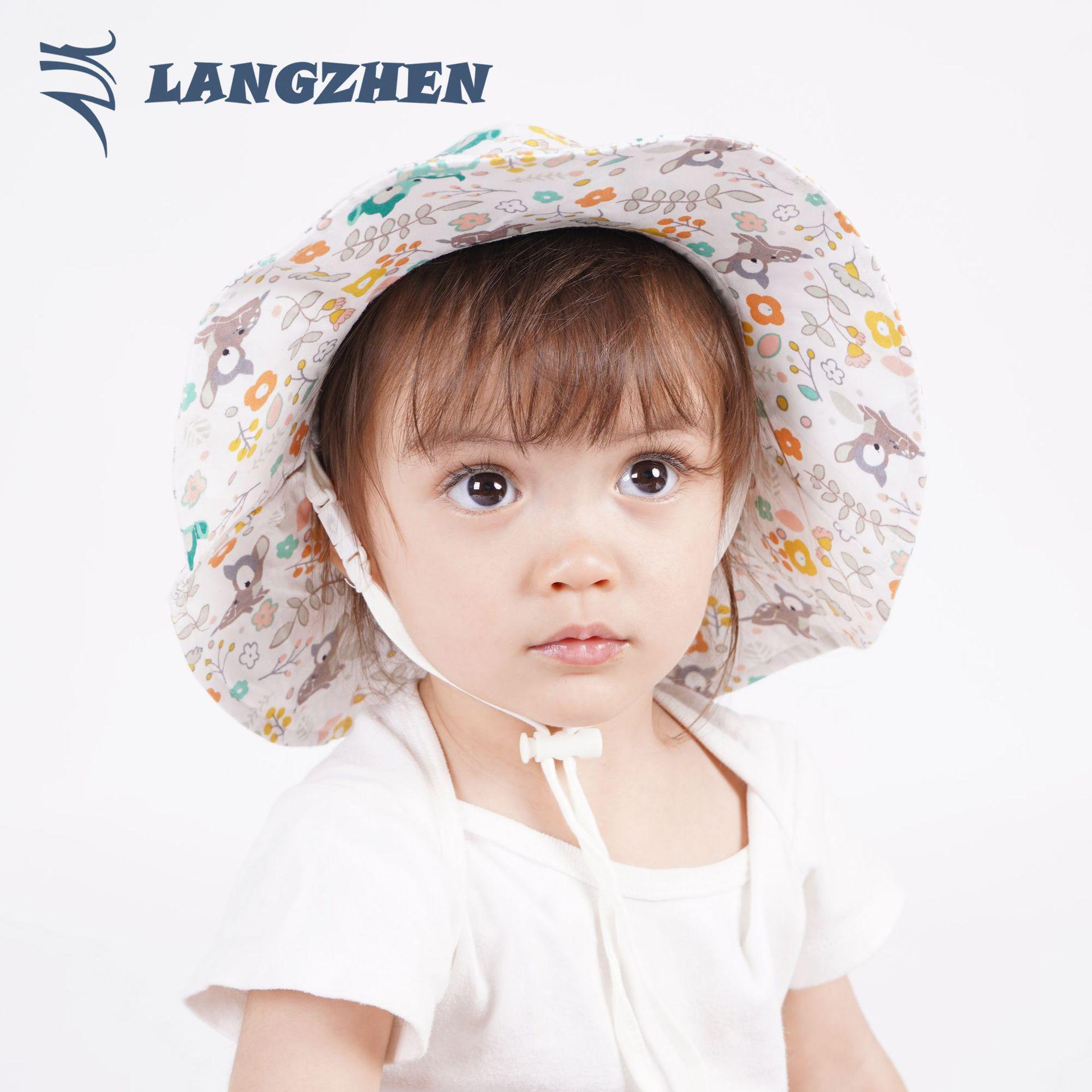 

2020 S/S Kids Sika Deer Print Cotton Sun Hat for Girls 52 cm