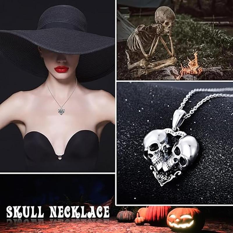 Skull Silver Geometric Pendant Necklace  Alloy Material Fashion Gift Decoration