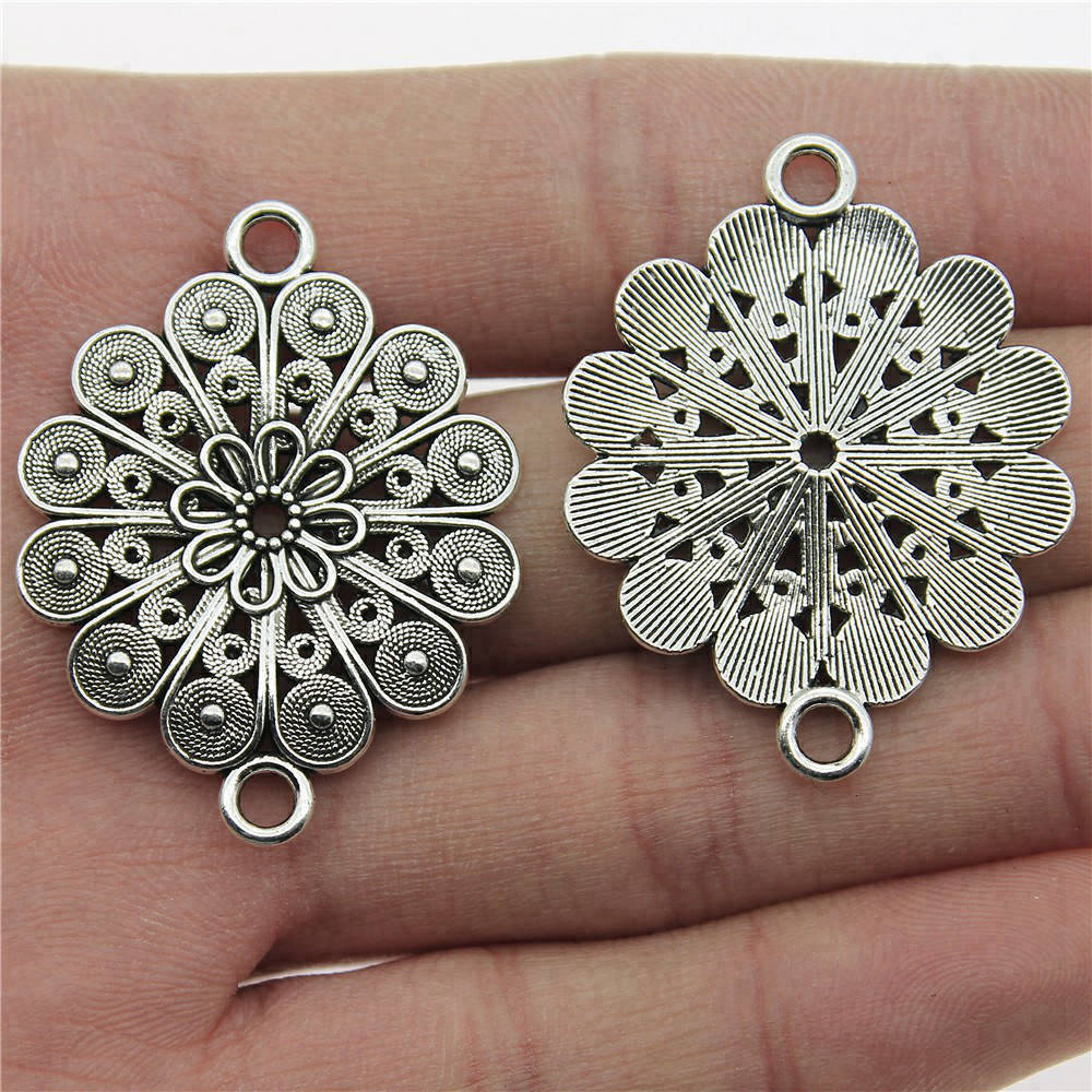 Flower Petal Connectors Botanical Themed Antique Bronze Zinc Alloy Jewelry Making Connect Charms Extender Connectors
