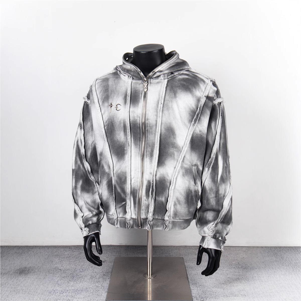 

EastRogue Стиль Пустоши, Процесс стирки грязной водой, Толстовка с капюшоном на молнии со свободными петлями, Модная. M серый