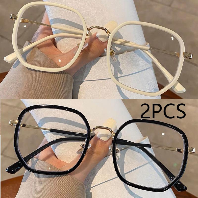 

2Pcs Fashion Unisex Square Plain Glasses For Men Women Metal Frame Glasses Polygon Eyeglasses Gentle Black Anti Blue Light