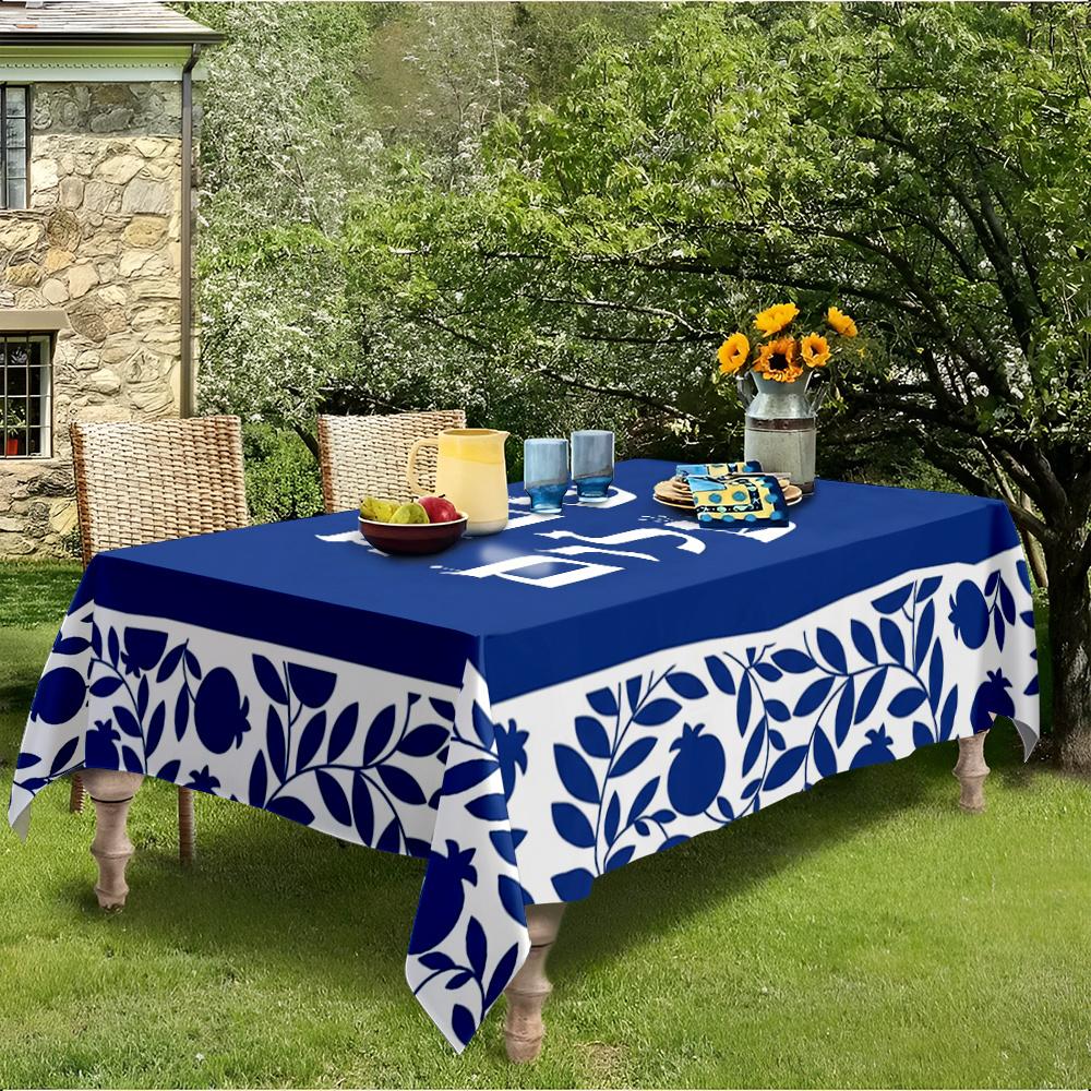 Shanah Tovah Rectangle Table Cloth for Table Decor Home Kitchen Dining Waterproof Reusable Tablecloth for Tables Holiday Party