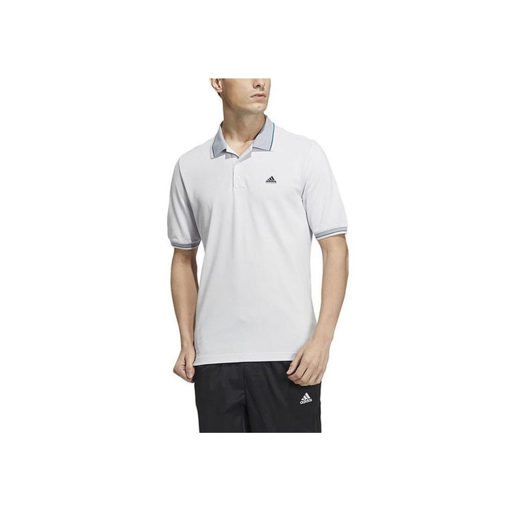 Adidas Logo Print Straight-Cut Buttoned Short Sleeve Polo Shirt Men Tops White HS4391