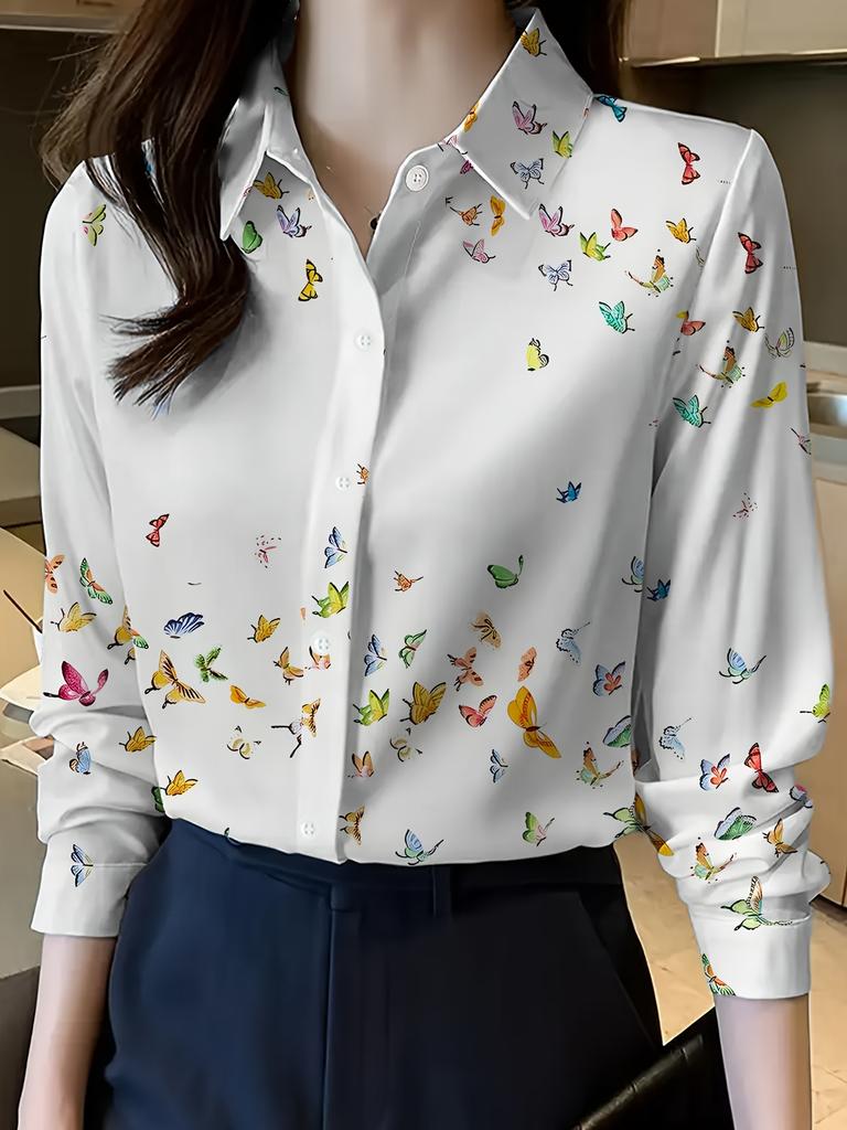 Women's Floral Printed Long Sleeve Blouse Fashion Tops Women's Elegant Blouse Tops Women's Commuter Office Clothing