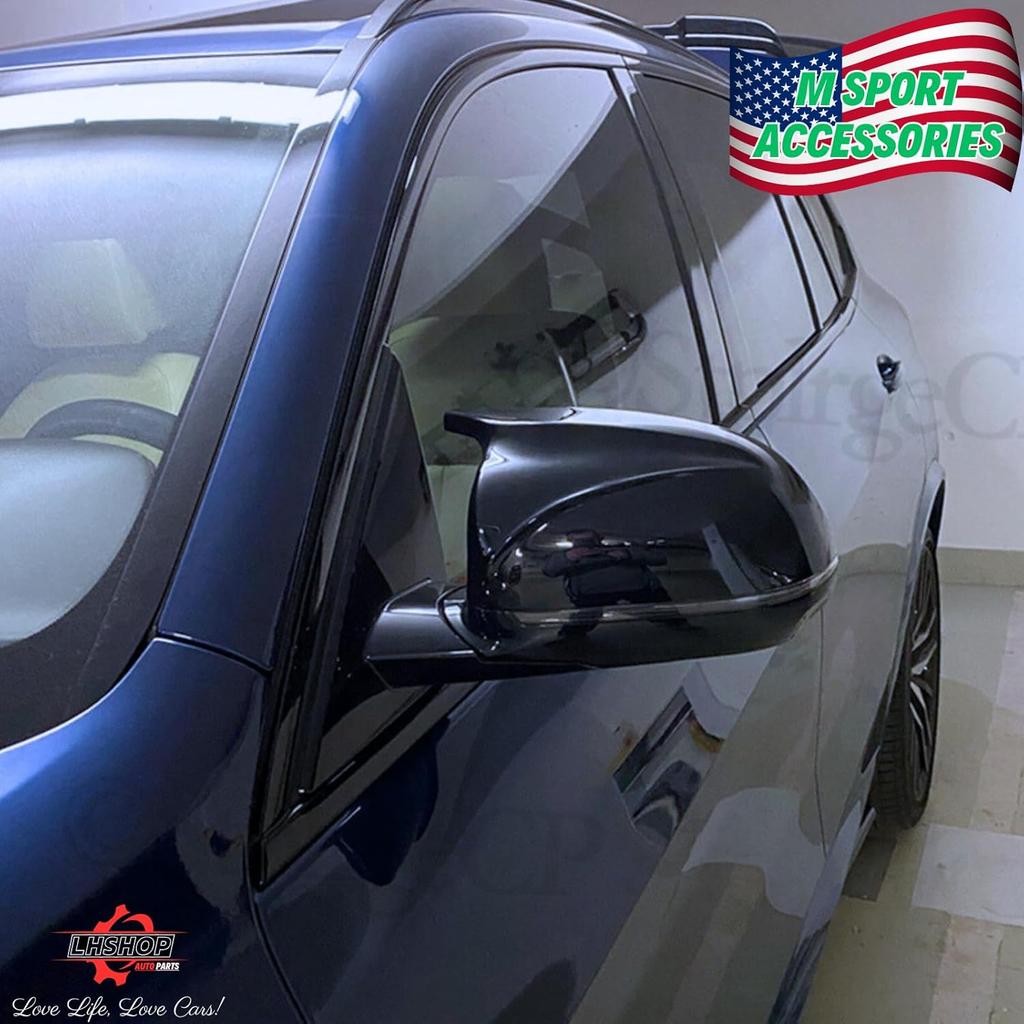 M Style Replacement Rear View Mirror Cap Cover for 2007-2013 BMW X5 E70 X6 E71 Exterior Accessories Tuning Parts, Glossy Black - 1 Pair (Left-Right)