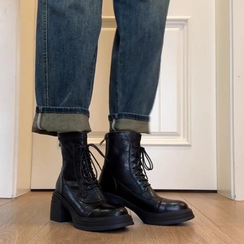 High Heels, Thick-soled Versatile Shoes, Women's Lace-up Ankle Boots