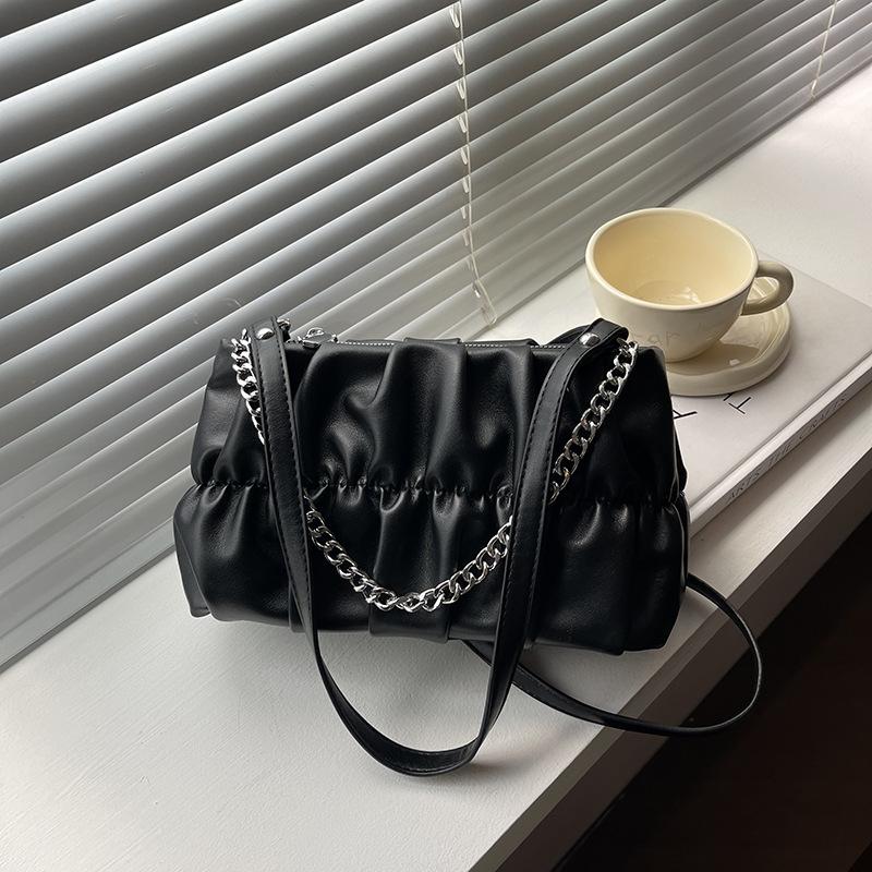 

Жіноча сумка під пахвами Нова мода 2024 року з нішевим дизайном Сумка через плече на ланцюжку Високоякісна жіноча плісирована сумка чорний