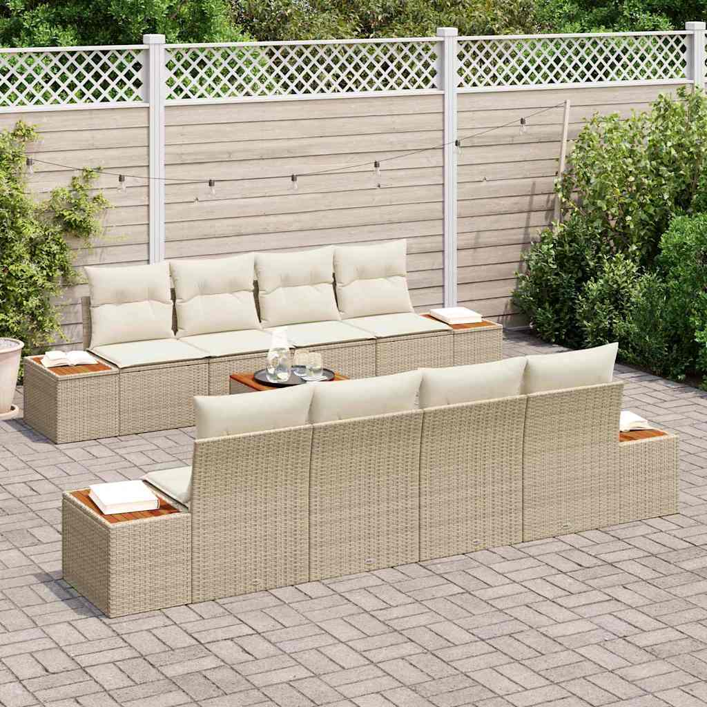 9 Piece Beige Garden Sofa Set with Cushions